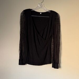 Elegant Black Women's Top with Sheer Sleeves